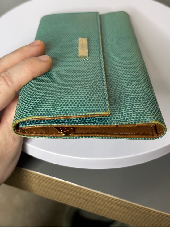 Vintage ETRO Milano Teal Lizard Embossed Leather Trifold Continental Wallet - Picture 14 of 14